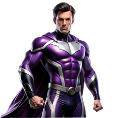 Dark purple black and white dressed male superhero suit