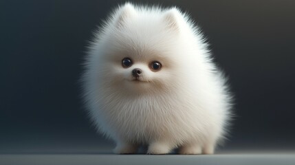 Obraz premium Cute Fluffy White Puppy with Big Eyes and Soft Fur Texture
