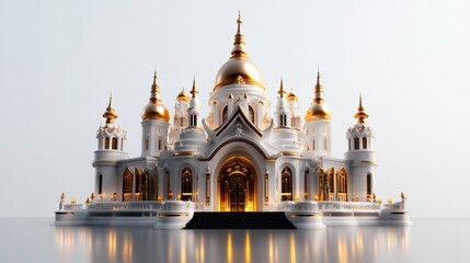 Obraz premium Majestic Golden White Palace: A 3D Architectural Marvel