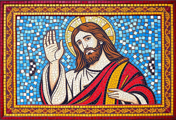 Jesus Mosaic Art – Divine Religious Illustration with Sacred Halo and Spiritual Aesthetic