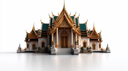Naklejka premium Magnificent Thai Temple: Architectural Marvel of Gold and Green