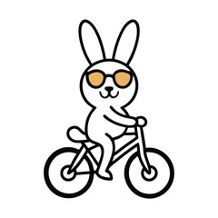 cute smiling rabbit ride bicycle with glasses vector.