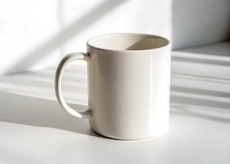Obraz premium plain white ceramic mug mockup on white background, perfect for showcasing designs or branding. Ideal for coffee or tea lovers