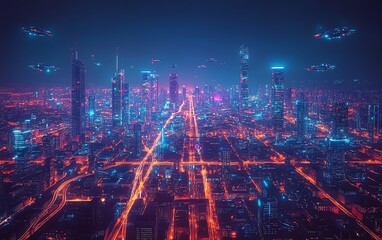 Fototapeta premium Digital illustration of a futuristic city at night