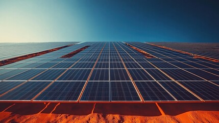 Desert Solar Panel Array Under Sunny Sky