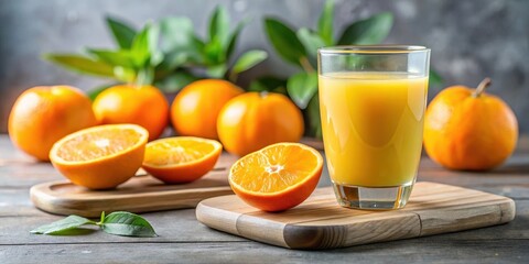 Freshly squeezed orange juice with a few slices on the table, breakfast, orange juice,  breakfast,orange juice