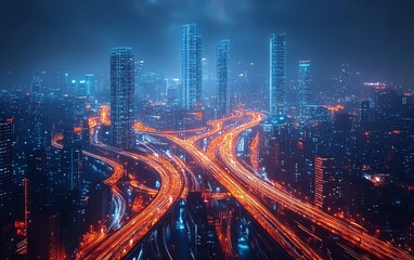 Futuristic city at night