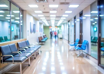 Blurred hospital corridor, waiting area, medical, sterile