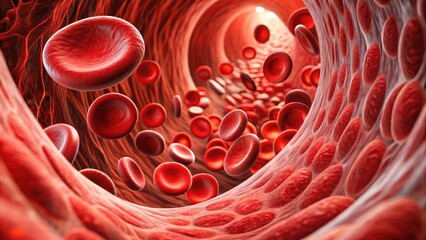 Blood cells flowing through a vein in a healthy artery , veins, platelets,  veins, platelets
