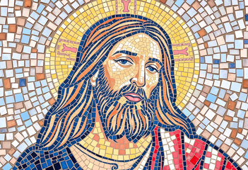 Jesus Mosaic Art – Divine Religious Illustration with Sacred Halo and Spiritual Aesthetic
