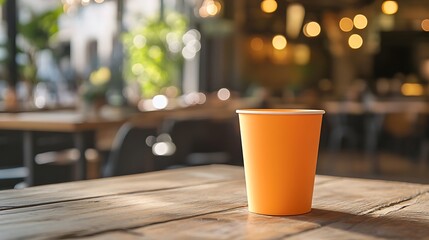 Orange Cup on Wooden Table in a Cafe