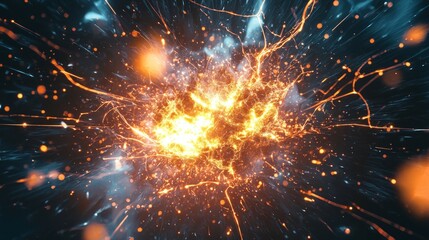 Fototapeta premium Fiery Explosion with Bright Sparks in Dark Background