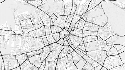 Minimalist Chemnitz Street Map with Labels and Neighborhoods