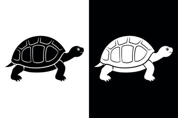 High-Quality Tortoise Silhouette Vector Icon Design on Black And White Background.