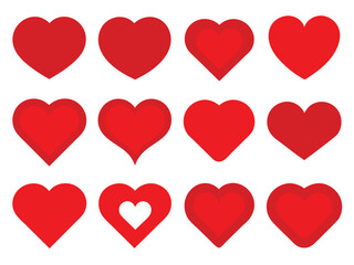 Romantic Abstract Love Hearts Symbols in Various Shapes for Valentine's Day.