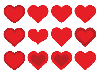 Romantic Abstract Love Hearts Symbols in Various Shapes for Valentine's Day.