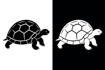 High-Quality Tortoise Silhouette Vector Icon Design on Black And White Background.