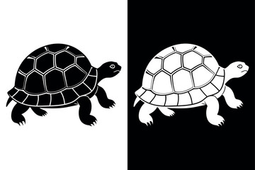 High-Quality Tortoise Silhouette Vector Icon Design on Black And White Background.