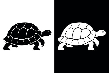 High-Quality Tortoise Silhouette Vector Icon Design on Black And White Background.