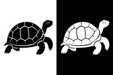 High-Quality Tortoise Silhouette Vector Icon Design on Black And White Background.