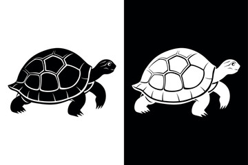 High-Quality Tortoise Silhouette Vector Icon Design on Black And White Background.