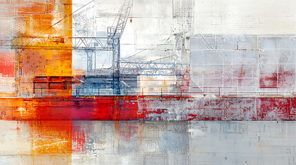 Abstract harbor cranes, colorful industrial scene, possible use for print design