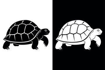 High-Quality Tortoise Silhouette Vector Icon Design on Black And White Background.