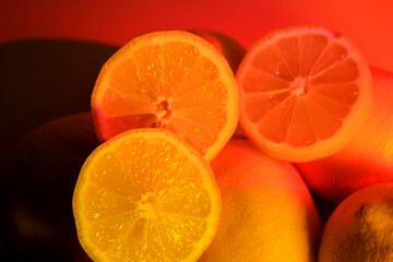 minimalistic photo of juicy lemons, lemon texture in section, citrus fruits