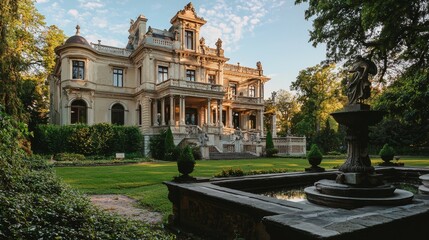Obraz premium Beautiful Historic Mansion Surrounded by Lush Green Landscape