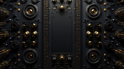 Abstract Futuristic Audio Panel,  Black & Gold Design,  Interior