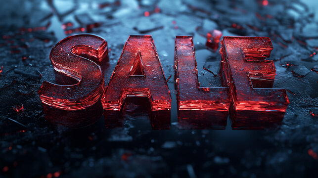 Bold red text spelling sale appears on a dark surface, showcasing a striking visual for promotional activity