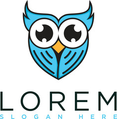 Naklejka premium The owl logo is blue with a modern and minimalist design. A symbol of wisdom, intelligence and professionalism. Suitable for branding, business or visual identity