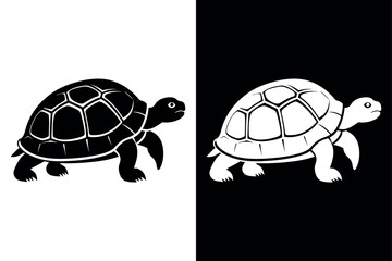 High-Quality Tortoise Silhouette Vector Icon Design on Black And White Background.