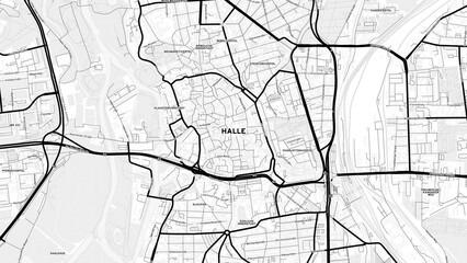 Fototapeta premium Minimalist Halle (Saale) Street Map with Labels and Neighborhoods