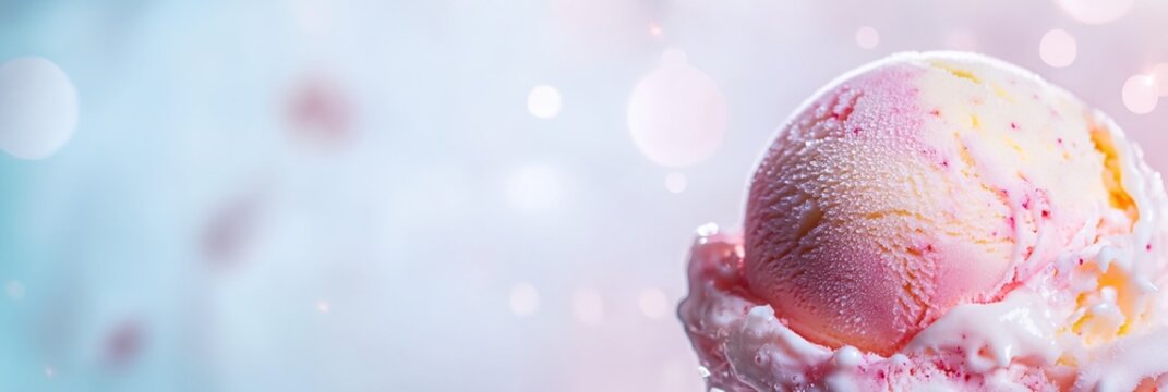 A scoop of ice cream with a pink swirl - Powered by Adobe