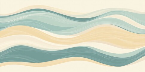 Soft, wavy patterns in soothing colors of blue, cream, and beige create a tranquil, abstract design reminiscent of water and calmness.