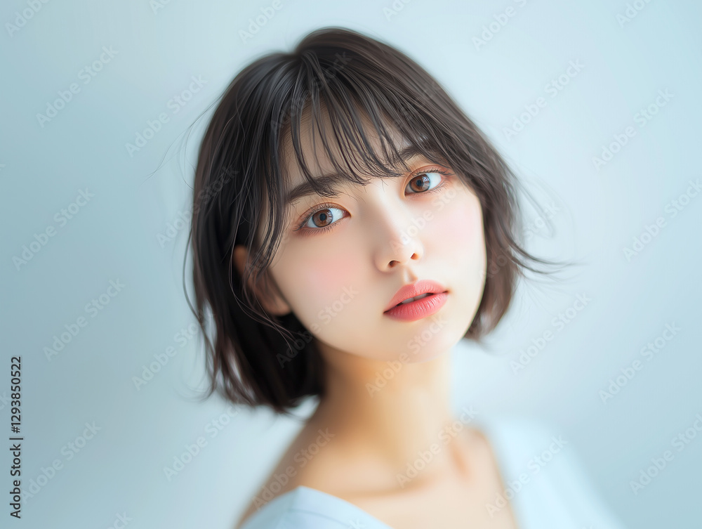 Poster 美肌の若くて可愛いアジア人女性モデルの美容ポートレート。サロンモデルのイメージ撮影。