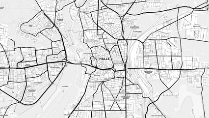 Minimalist Halle (Saale) Street Map with Labels and Neighborhoods