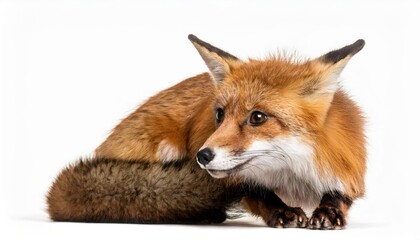 Fototapeta premium Vibrant TwoYearOld Red Fox in Striking Isolation Against a Pure White Background, Capturing the Majesty and Wild Energy of Natures Untamed Beauty.