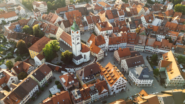Aerial View of Wangen in Allg&auml;u with Sunlit Town Square and City Hall