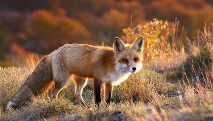 Fototapeta premium Red Fox in the Wild Majestic Canid Roaming through a Snowy Landscape in Canada at Twilight, Capturing the Tranquility and Beauty of the Frozen Tundra
