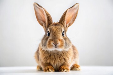 Obraz premium Adorable Fluffy Brown Bunny Posing Against White Background