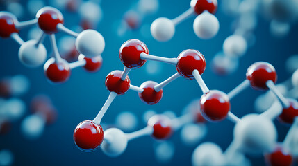 Obraz premium Red and White Molecular Structure in Blue