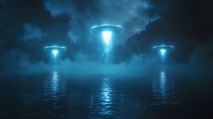 UFOs Landing on Water at Night