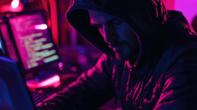 Close-Up of a Hacker Attempting to Breach a Corporate Firewall