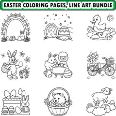 Easter coloring pages, coloring page, line art illustration 