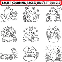 Easter coloring pages, coloring page, line art illustration 