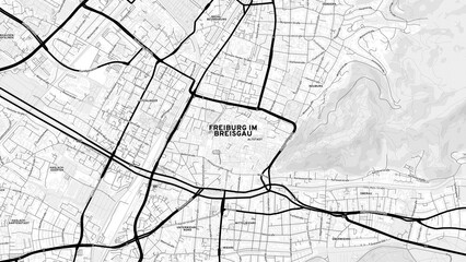Minimalist Freiburg im Breisgau Street Map with Labels and Neighborhoods