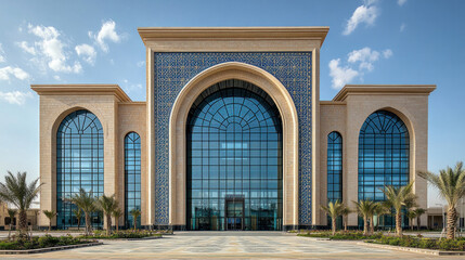 Obraz premium Saudi factory exterior with traditional Middle Eastern design elements, blending heritage and industry