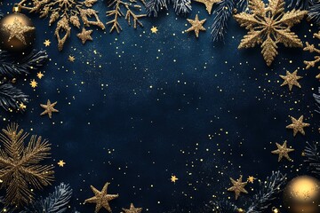 Midnight Winter Wonderland: Elegant Dark Blue Background with Golden Snowflakes and the Number Six, Perfect for Festive Designs, Holiday Cards, Invitations, and Elegant Branding Projects. A Luxurious 